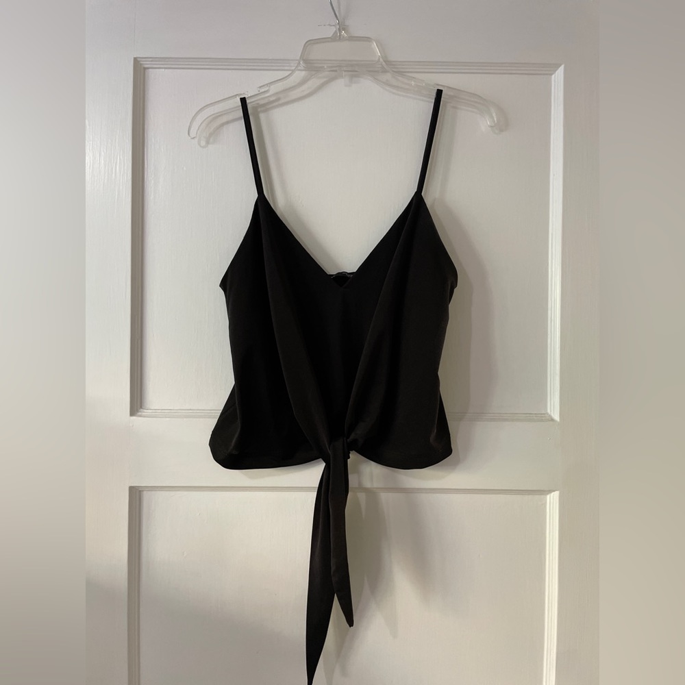 Zara Crop Front Tie Tank Top - Black